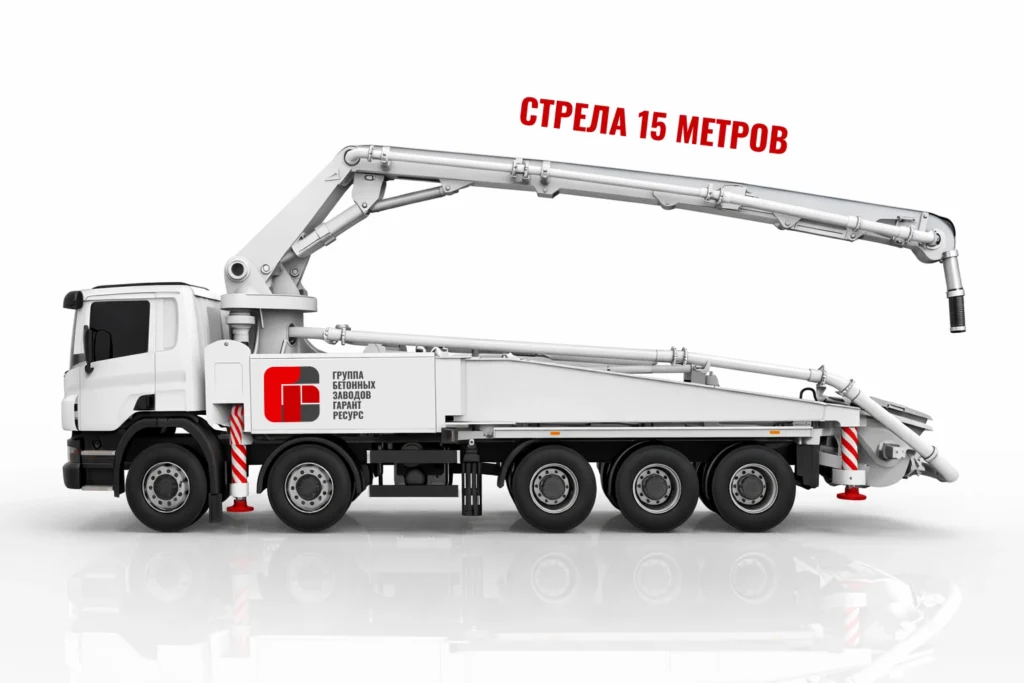 Автобетононасос со стрелой 15 м для подачи бетона на объекте в Железнодорожном