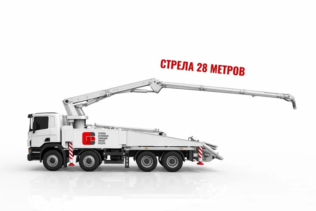 Автобетононасос со стрелой 28 м для подачи бетона на объект в Железнодорожном